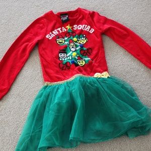 festive christmas dress, santa squad, size S (6-6x, barely worn condition